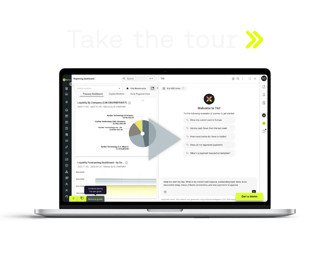 Kyriba Liquidity Planning product tour