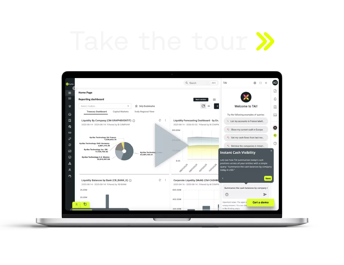 Kyriba TAI product tour demo